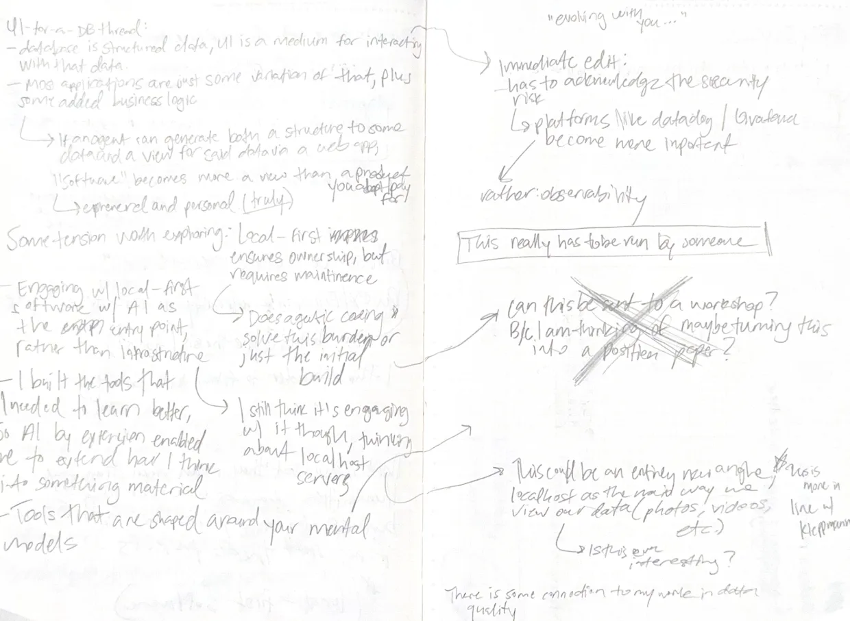 Handwritten notes on DB/UI abstractions